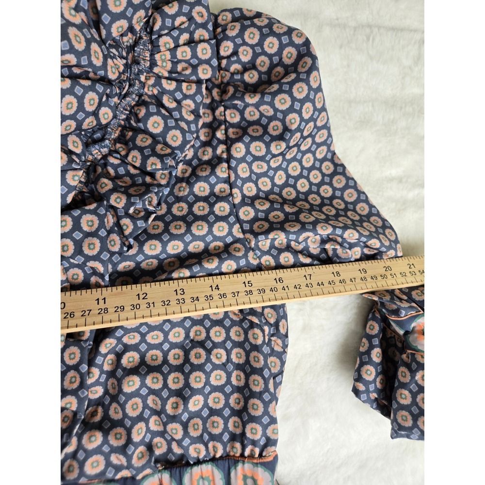 Gretchen Scott Ruffle Collar Tiered Maxi Dress‎ Blue Orange Geometric Floral S - Picture 12 of 12